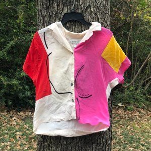 Retro Color Block Blouse